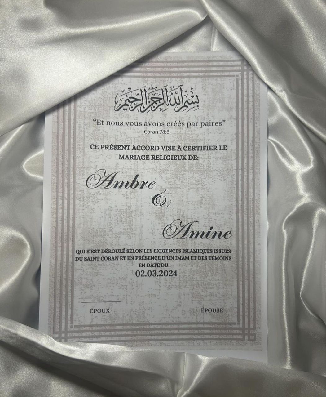 Certificat de Mariage